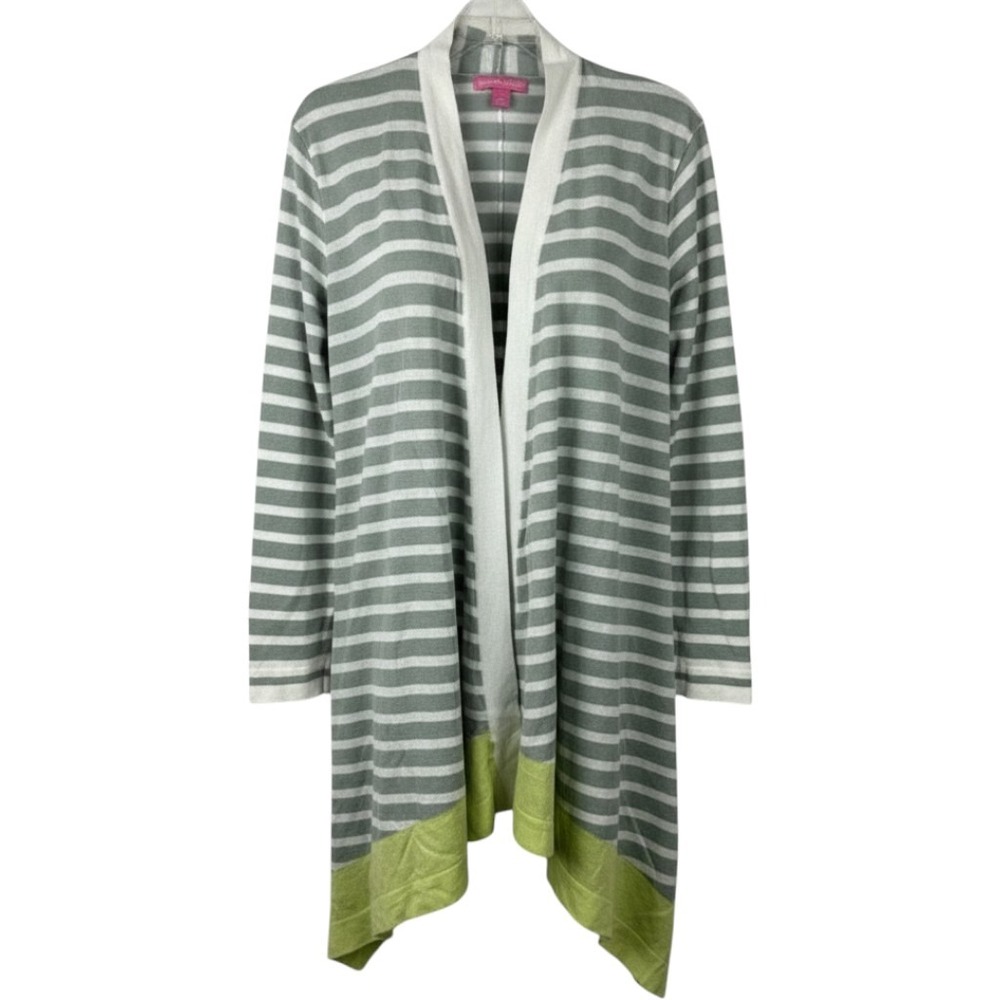 Woman Within Womens Sweater 1X Cardigan‎ Open Gray Stripe Lightweight Asymmetric
